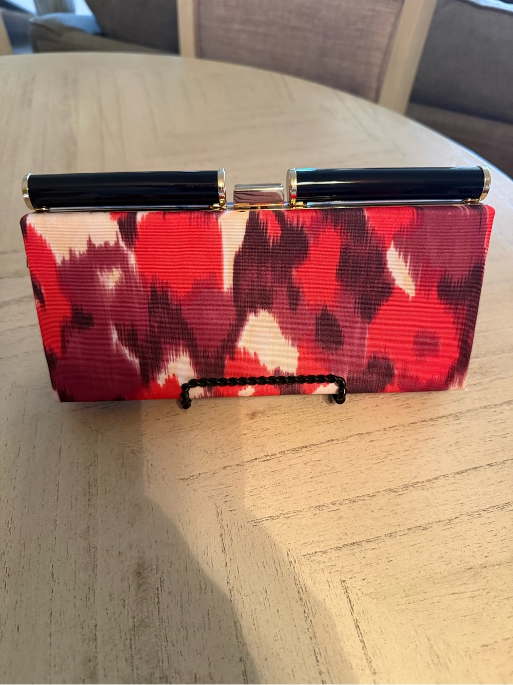 Sondra Roberts evening clutch hand bag purse plum, red with gold clasp